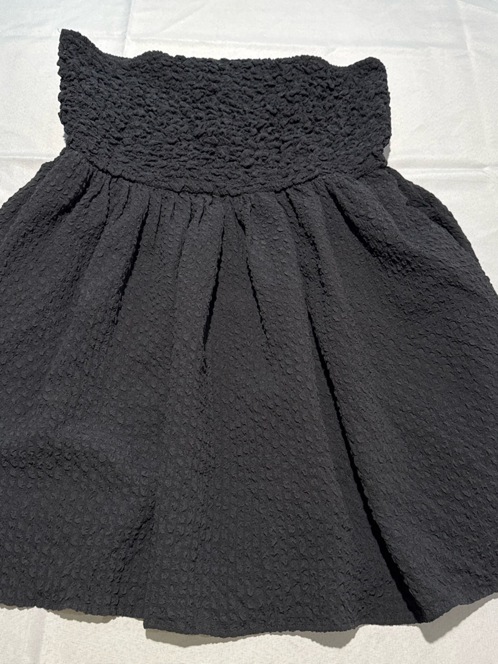 American Eagle Outfitters Black Strapless Textured Smocked Waist Skater Dress